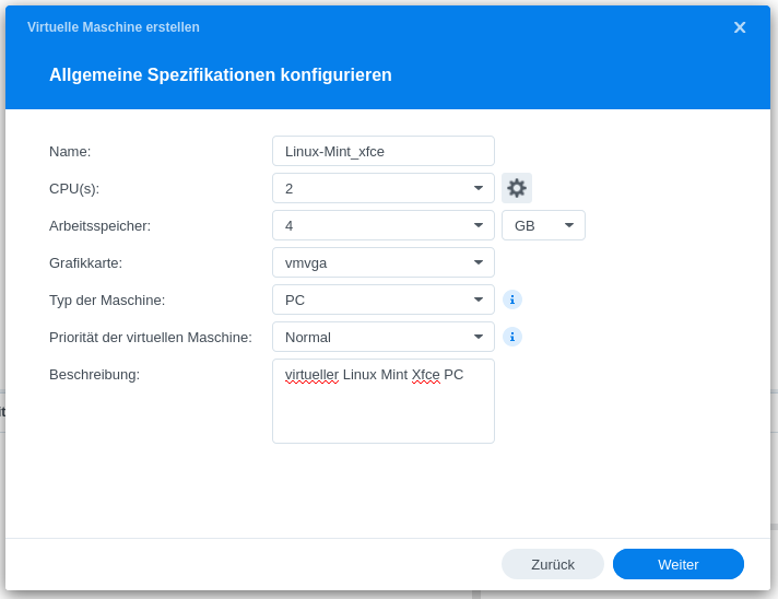 Synology Virtual Machine Manager: einen virtuellen PC definieren Synology Virtual Machine Manager: einen virtuellen PC definieren