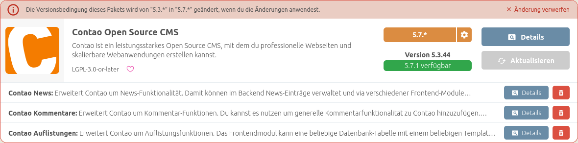 Contao Update von 5.3 auf 5.7 Contao Update von 5.3 auf 5.7
